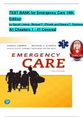 TEST BANK For Emergency Care, 14th Edition by Daniel Limmer, Michael F. O'Keefe, Verified Chapters 1 - 41, Complete Newest Version