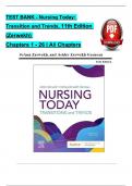 TEST BANK For Nursing Today: Transition and Trends, 11th Edition (Zerwekh), Verified Chapters 1 - 26, Complete Newest Version