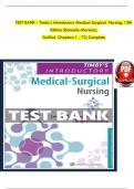 TEST BANK - Timby's Introductory Medical-Surgical Nursing, 13th Edition (Donnelly-Moreno), Verified Chapters 1 - 72, Complete