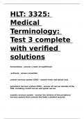 HLT 3325 Medical Terminology Test 3 complete with verified solutions