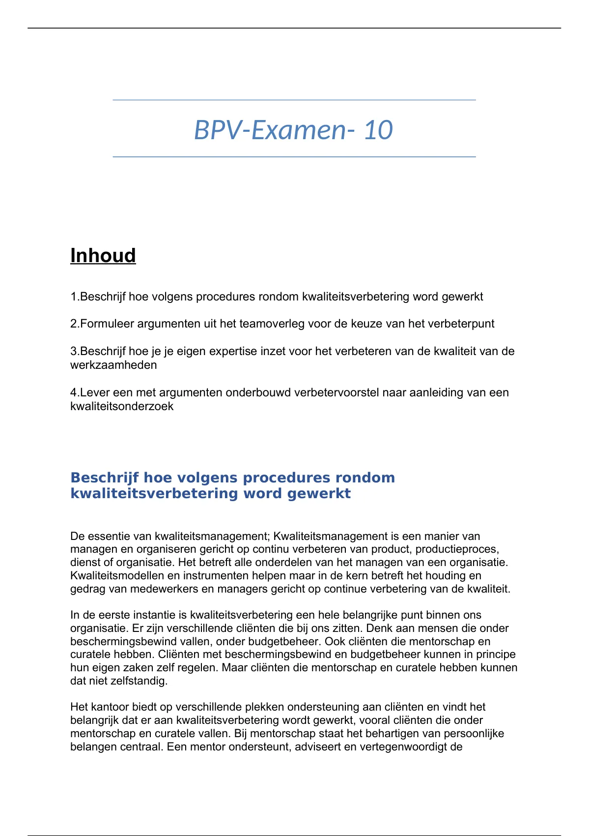 BPV-examen 10 Werkt Aan Het Bewaken En Bevorderen Van Kwaliteitszorg ...