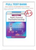 Test Bank For Stahl's Essential Psychopharmacology: Neuroscientific Basis and Practical Applications 5th Edition By Stephen M. Stahl All Chapters 1-13 LATEST