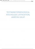 Test Bank For Biological Psychology, 14th Edition, James W. Kalat || Complete Guide A+||Latest Update 2025