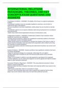 INTERNATIONAL RELATIONS PARADIGMS, THEORIES, AND KEY CONCEPTS EXAM QUESTIONS AND ANSWERS