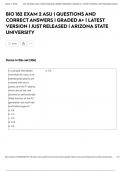 BIO 182 EXAM 2 ASU | QUESTIONS AND CORRECT ANSWERS | GRADED A+ | LATEST VERSION | JUST RELEASED | ARIZONA STATE UNIVERSITY