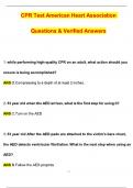 CPR Test American Heart Association (Latest 2025 / 2026 Update) Questions and Verified Answers | 100% Correct | Grade A