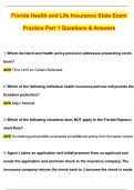 Florida Health and Life Insurance State Exam Practice Part 1 (Latest 2025 / 2026 Update) Questions and Verified Answers | 100% Correct | Grade A