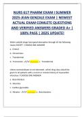 NURS 617 PHARM EXAM I SUMMER  2025-JEAN GENZALE EXAM | NEWEST  ACTUAL EXAM COMLETE QUESTIONS  AND VERIFIED ANSWERS GRADED A+ |  100% PASS | 2025 UPDATE!