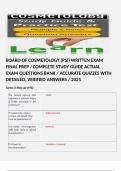 BOARD OF COSMETOLOGY (PSI) WRITTEN EXAM FINAL PREP / COMPLETE STUDY GUIDE ACTUAL EXAM QUESTIONS BANK / ACCURATE QUIZZES WITH DETAILED, VERIFIED ANSWERS / 2025