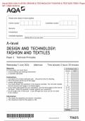 Actual 2024 AQA A-LEVEL DESIGN & TECHNOLOGY FASHION & TEXTILES 7562/1 Paper 1 QP + Mark Scheme Actual 2024 AQA A-LEVEL DESIGN AND TECHNOLOGY: FASHION AND TEXTILES 7562/1 Paper 1 Technical Principles Merged Question Paper + Mark Scheme