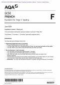 2024 AQA GCSE FRENCH 8658/SF Paper 2 Speaking Candidate’s material + Teacher’s + Mark Scheme Actual 2024 AQA GCSE FRENCH 8658/SF Paper 2 Speaking Foundation Merged Candidate’s material + Teacher’s Booklet + Mark Scheme (including Guidance for Role-plays)