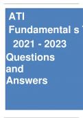 ATI Fundamental s Test Bank 2021 - 2023 Questions  and  Answers