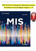 TEST BANK For Management Information Systems, 10 th Edition by Hossein Bidgoli, Chapters 1 - 14