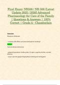 Final Exam: NR566 / NR-566 (Latest Update 2025 / 2026) Advanced Pharmacology for Care of the Family | Questions & Answers | 100% Correct | Grade A - Chamberlain