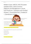 Midterm Exam: NR570 / NR 570 (Latest  Updated 2024 / 2025) Common  Diagnosis and Management in Acute  Care Practicum | Questions with Verified  Answers | Guaranteed Pass | Graded A+ – Chamberlain College