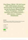 Final Exam: NR546 / NR-546 (Latest 2025 / 2026 Update) Advanced Pharmacology Psychopharmacology for the Psychiatric-Mental Health Nurse Practitioner | Practice Questions and Verified Answers | 100% Correct | Grade A - Chamberlain