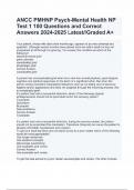 ANCC PMHNP Psych-Mental Health NP Test 1 100 Questions and Correct Answers 2024-2025 Latest//Graded A+