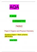 AQA   A-level  CHEMISTRY 7405/2 Paper 2 Organic and Physical Chemistry Question Paper + Mark scheme [MERGED] June 2022  