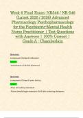 Week 6 Final Exam: NR546 / NR-546 (Latest 2025 / 2026) Advanced Pharmacology Psychopharmacology for the Psychiatric-Mental Health Nurse Practitioner | Test Questions with Answers | 100% Correct | Grade A - Chamberlain