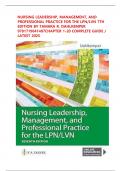 TEST BANK For Nursing Leadership, Management, and Professional Practice for the LPN/LVN, 7th Edition by Tamara R. Dahlkemper, Verified Chapters 1 - 20, Complete Newest Version