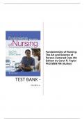 Test bank for Fundamentals of Nursing: The Art and Science of Person-Centered Care 9th Edition by Carol R. Taylor PhD MSN RN (Author) (All Chapters covered ) (Complete Guide) (Graded A+)