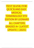  TEST BANK FOR QUICK AND EASY MEDICAL TERMINOLOGY 9TH EDITION BY LEONARD ALL CHAPTERS GRADED A+ |LATEST UPDATE| |2025|