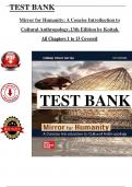 Test Bank for Mirror for Humanity: A Concise Introduction to Cultural Anthropology 13th Edition (Kottak), Chapter 1 - 13 > Download as a Pdf File 