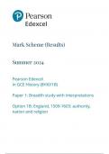 Pearson Edexcel in GCE History (8HI0/1B) Paper 1: Breadth study with interpretations Option 1B: England, 1509-1603: authority, nation and religion mark scheme june 2024 