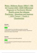 Week 1 - 4 Midterm & Final Exam: NR547 / NR-547 (Latest Update 2025 / 2026 STUDY BUNDLE WITH COMPLETE SOLUTIONS) Differential Diagnosis in Psychiatric-Mental Health across the Lifespan Practicum | Questions and Answers | 100% Correct | Grade A - Chamberla