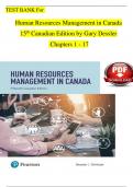  TEST BANK For   Human Resources Management in Canada 15th Canadian Edition by Gary Dessler  Chapters 1 - 17