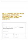 BELLA LASH EYELASH EXTENSION TECHNICIAN CERTIFICATE PROGRAM (FINAL EXAM PREP) QUESTIONS WITH PASSED ANSWERS!!