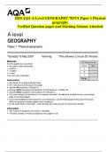 2024 AQA A-Level GEOGRAPHY 7037/1 Paper 1 Physical  geography  Verified Question paper and Marking Scheme Attached