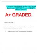   Psychiatric-Mental Health Nursing Exam Sample Questions and CORRECT Answers 2025-2026. LATEST UPDATE.      A+ GRADED.