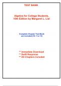 Test Bank for Algebra for College Students, 10th Edition by Margaret L. Lial - 2025 Published (All Chapters included)