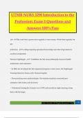 UTMB NURS 3290 Introduction to the Profession: Exam 1 Questions and Answers 100% Pass