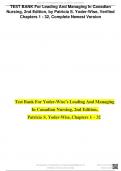 TEST BANK For Leading And Managing In Canadian Nursing, 2nd Edition, by Patricia S. Yoder-Wise, Verified Chapters 1 - 32