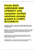 Praxis 5025 LANGUAGE AND LITERACY with complete verified solutions already graded A+