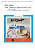 TEST BANK For MGMT 12th Edition, Principles of Management By Chuck Williams, Verified Chapters 1 - 18, Complete Newest Version