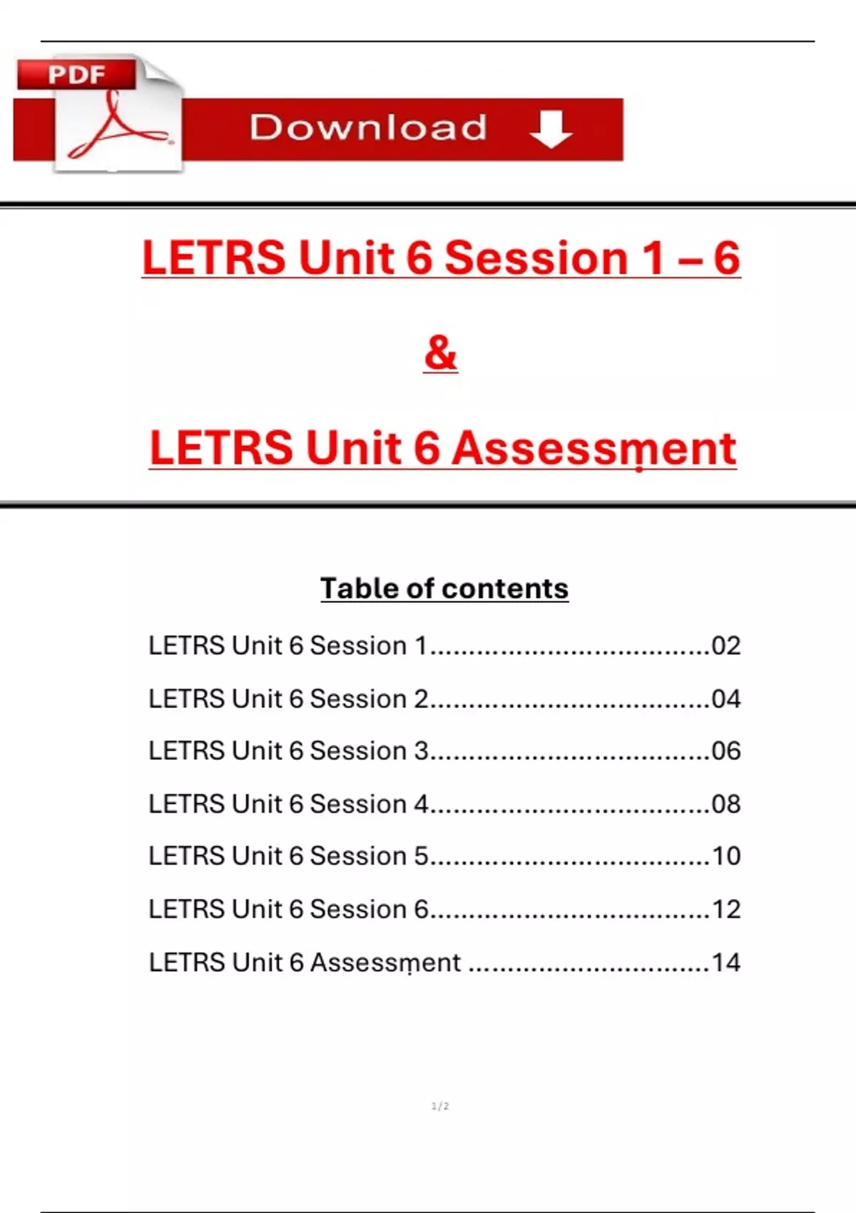 LETRS Unit 6 Session 1 6 and LETRS Unit 6 Assessment ALL IN ONE