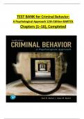 Test Bank of  Criminal Behavior A Psychological Approach 12th Edition with verified questions and  correct answers .PDF