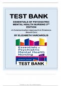 Test Bank for Essentials of Psychiatric Mental Health Nursing, 3rd Edition by Elizabeth M. Varcarolis | 9780323415378 | Complete Chapters| Latest Test Bank 100% Veriﬁed Answers A+ | LATEST