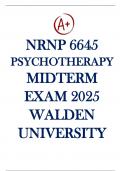 NRNP 6645  PSYCHOTHERAPY  MIDTERM  EXAM 2025  WALDEN  UNIVERSITY