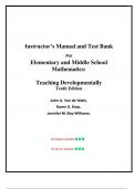 Instructor’s Manual and Test Bank for Elementary and Middle School Mathematics: Teaching Developmentally 10th Edition, by John Van de Walle, Chapter 1-22