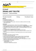 2024_AQA: A-level DRAMA AND THEATRE Component 1 Drama and Theatre   (Merged Question paper and marking scheme): Thursday 6 June 2024  A-level 