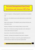 Records Management Final Exam Questions and Answers 100% Pass