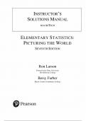 Instructor's Solution Manual for Elementary Statistics: Picturing the World 7th Edition by Ron Larson, Chapter 1-11 | All Chapters 