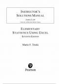 Instructor's Solution Manual for Elementary Statistics Using Excel 7th Edition by Mario F. Triola, Chapter 1-15 | All Chapters