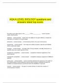 AQA A LEVEL BIOLOGY questions and answers latest top score