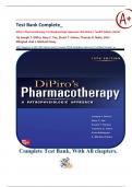 Test Bank Complete_ DiPiro's Pharmacotherapy: A Pathophysiologic Approach 12th Edition| Twelfth Edition, (2023)  By Joseph T. DiPiro & 5 More| All Chapters 1-167| 20 Units| Latest Version With Detailed Answers| Verified| Grade A+