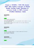 Exam 1: NUR256 / NUR 256 (Latest 2025/ 2026 Update) Concepts of Mental Health Nursing Guide| Questions & Answers| Grade A| 100% Correct (Verified Solutions)- Galen